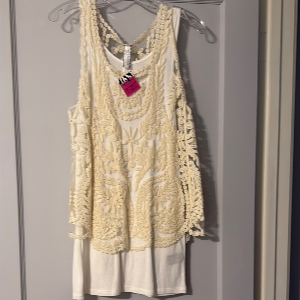 Cream Lace Layered Camisole Top